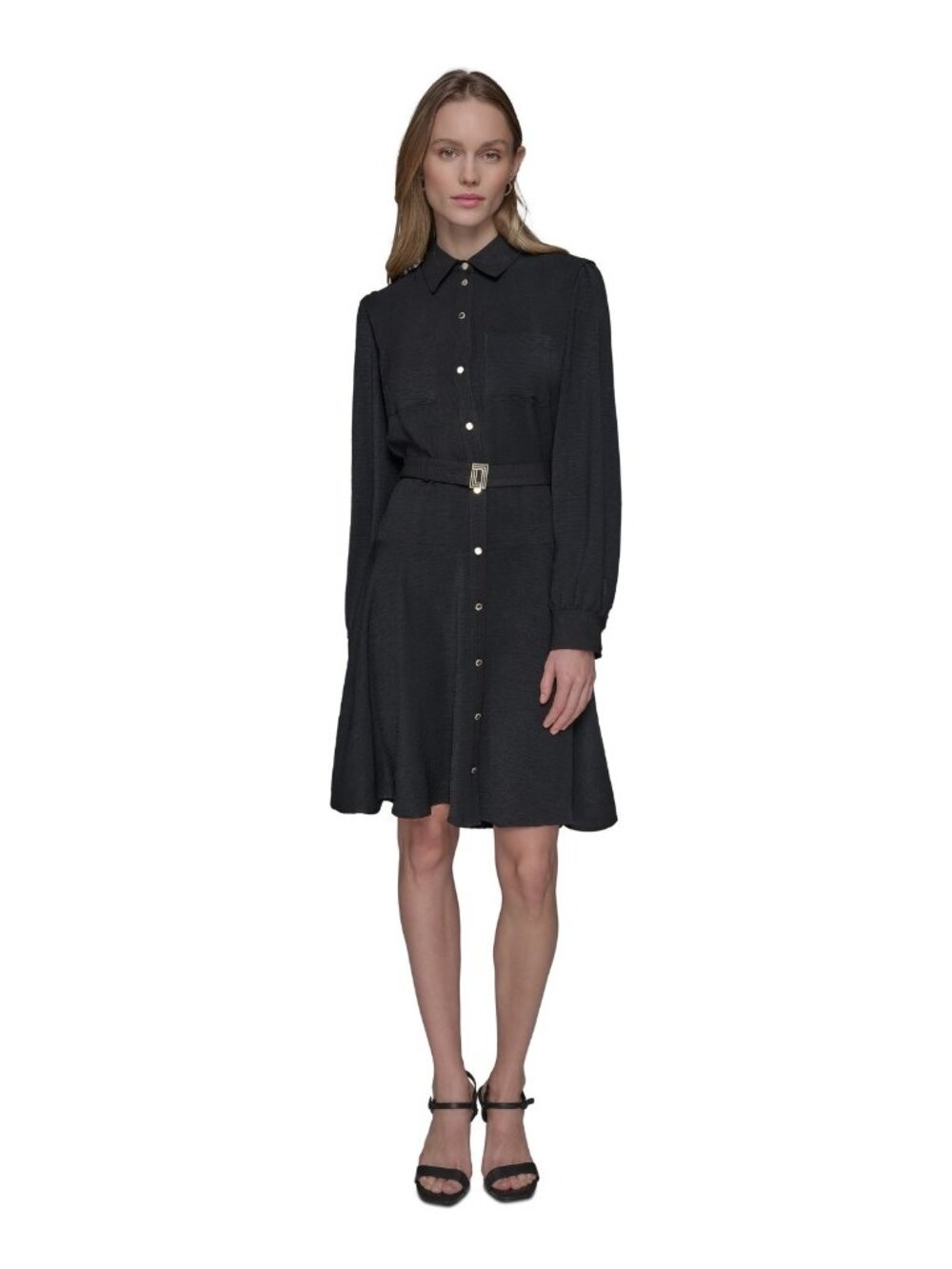 KARL LAGERFELD PARIS Women polyester Belted Button-Front Dress Black Size 0 $148